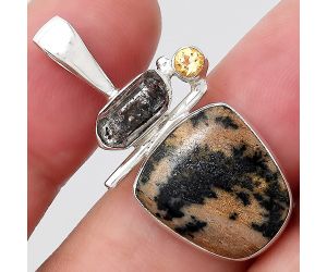 Russian Honey Dendrite Opal, Herkimer Diamond & Citrine Pendant SDP85880 P-1708, 14x16 mm