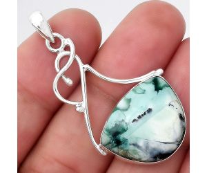 Dendritic Chrysoprase - Africa 925 Sterling Silver Pendant Jewelry SDP86125 P-1036, 17x20 mm