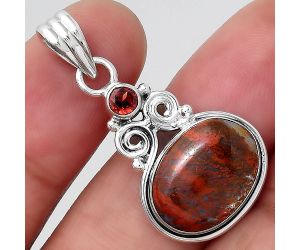 Natural Red Moss Agate and Garnet Pendant SDP86362 P-1603, 12x15 mm