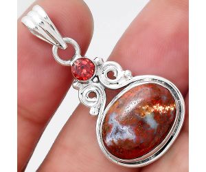 Natural Red Moss Agate and Garnet Pendant SDP86379 P-1603, 12x16 mm