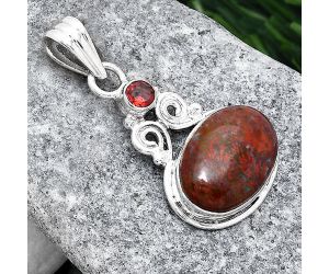 Natural Red Moss Agate and Garnet Pendant SDP86385 P-1603, 11x16 mm