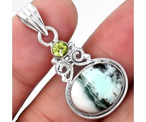 Dendritic Chrysoprase Africa and Peridot 925 Silver Pendant Jewelry SDP86393 P-1603, 12x14 mm