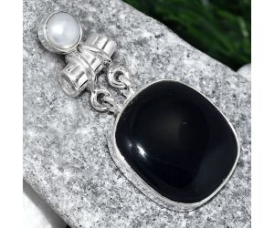 Natural Black Onyx - Brazil and Pearl Pendant SDP86490 P-1276, 19x20 mm