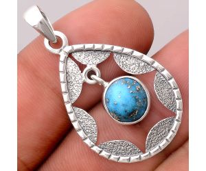 Kingman Turquoise With Pyrite 925 Sterling Silver Pendant P-1478, 9x9 mm