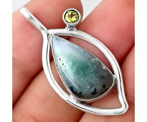 Dendritic Chrysoprase Africa and Peridot 925 Silver Pendant Jewelry SDP87417 P-1640, 11x20 mm