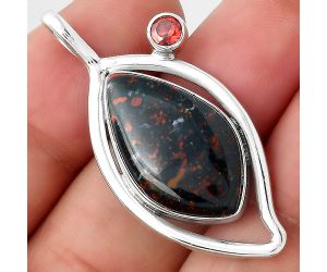 Natural Blood Stone - India and Garnet Pendant SDP87422 P-1640, 13x23 mm