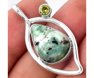 Dendritic Chrysoprase Africa and Peridot 925 Silver Pendant Jewelry SDP87449 P-1640, 13x17 mm