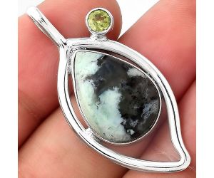 Dendritic Chrysoprase Africa and Peridot 925 Silver Pendant Jewelry SDP87452 P-1640, 13x18 mm