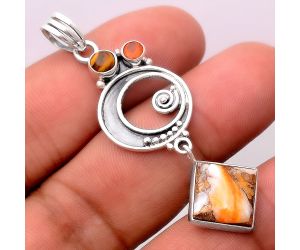 Spiny Oyster Turquoise, Tiger Eye & Carnelian Pendant SDP87508 P-1344, 12x12 mm