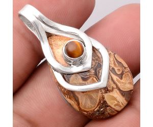 Natural Rock Calcy and Tiger Eye Pendant SDP87567 P-1562, 18x27 mm