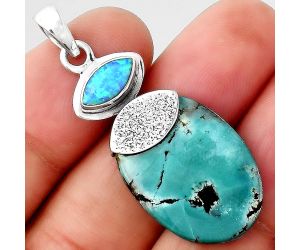 Lucky Charm Tibetan Turquoise and fire Opal Pendant SDP87691 P-1472, 17x24 mm