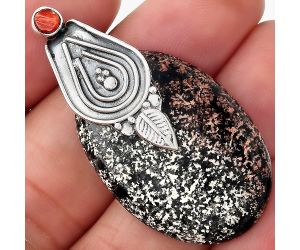 Mexican Flower Obsidian and Coral Pendant SDP88091 P-1584, 22x32 mm