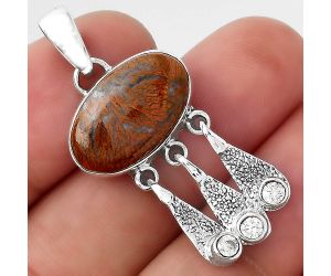 Natural Red Moss Agate and Zircon Pendant SDP88117 P-1468, 11x18 mm