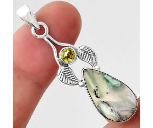 Dendritic Chrysoprase Africa and Peridot 925 Silver Pendant Jewelry SDP89833 P-1416, 10x19 mm