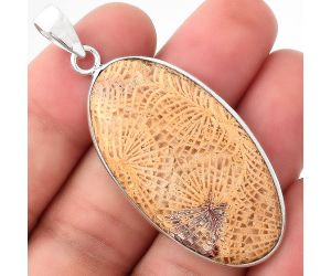 Natural Spider Fossil Coral Pendant SDP89856 P-1001, 22x41 mm
