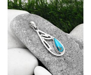 Kingman Turquoise With Pyrite 925 Sterling Silver Pendant P-1657, 7x17 mm