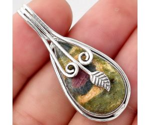 Leaf - Natural Ruby In Fuchsite Pendant SDP90076 P-1643, 14x26 mm
