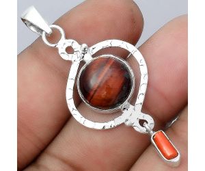 Natural Red Tiger Eye and Coral Stick Pendant SDP91851 P-1115, 13x13 mm