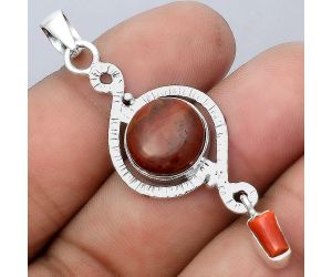 Natural Red Moss Agate and Coral Stick Pendant SDP91856 P-1115, 12x12 mm