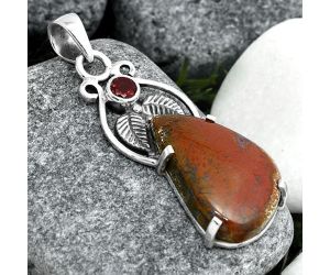 Natural Red Moss Agate and Garnet Pendant SDP91908 P-1434, 14x23 mm