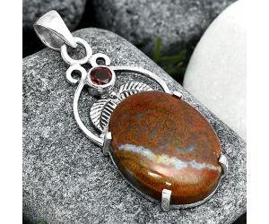 Natural Red Moss Agate and Garnet Pendant SDP91909 P-1434, 16x21 mm