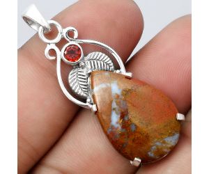 Natural Red Moss Agate and Garnet Pendant SDP91930 P-1434, 16x24 mm