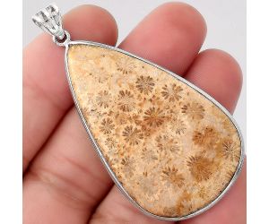 Natural Flower Fossil Coral Pendant SDP92499 P-1001, 28x48 mm