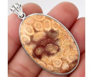 Natural Flower Fossil Coral Pendant SDP92588 P-1001, 24x38 mm