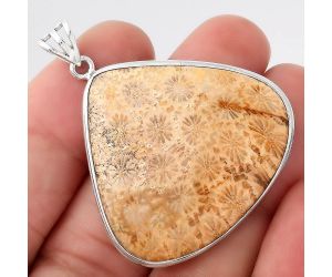 Natural Flower Fossil Coral Pendant SDP92677 P-1001, 34x36 mm