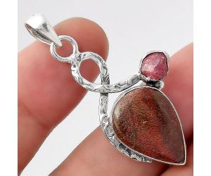 Red Moss Agate & Pink Tourmaline Rough Pendant SDP93174 P-1111, 13x19 mm