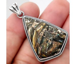 Natural Copper Abalone Shell Pendant SDP94659 P-1056, 23x32 mm