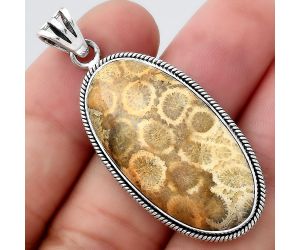 Natural Flower Fossil Coral Pendant SDP94682 P-1056, 17x34 mm