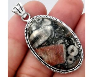 Natural Crinoid Fossil Coral Pendant SDP94694 P-1056, 21x33 mm