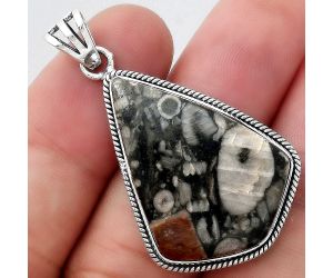 Natural Crinoid Fossil Coral Pendant SDP94701 P-1056, 22x31 mm