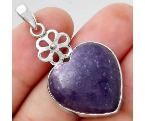 Valentine Gift Heart Natural Purple Lepidolite Pendant SDP95785 P-1634, 21x21 mm