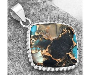 Natural Shell In Black Blue Turquoise Pendant SDP96401 P-1371, 22x22 mm