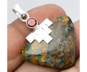 Natural Blood Stone - India and Garnet Pendant SDP97416 P-1653, 26x31 mm
