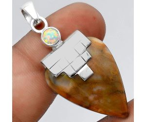 Natural Sandalwood and Fire Opal Pendant SDP97419 P-1653, 20x26 mm