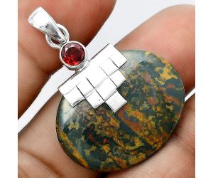 Natural Blood Stone - India and Garnet Pendant SDP97423 P-1653, 23x28 mm