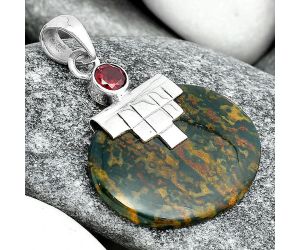 Natural Blood Stone - India and Garnet Pendant SDP97423 P-1653, 23x28 mm