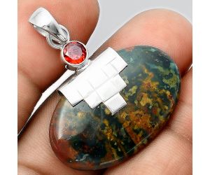 Natural Blood Stone - India and Garnet Pendant SDP97431 P-1653, 20x32 mm
