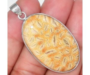 Natural Ant Fossil Coral Pendant SDP97756 P-1001, 22x37 mm