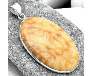 Natural Ant Fossil Coral Pendant SDP97903 P-1001, 25x40 mm