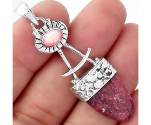 Pink Thulite - Norway & Fire Opal Pendant SDP99201 P-1193, 14x17 mm