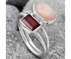 Pink Opal - Australia and Garnet Ring size-7.5 SDR105829 R-1182, 7x10 mm