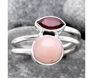 Pink Opal - Australia and Garnet Ring size-8.5 SDR107160 R-1182, 9x9 mm
