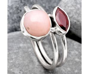 Pink Opal - Australia and Garnet Ring size-8.5 SDR107160 R-1182, 9x9 mm