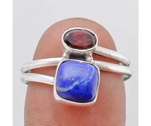 Lapis - Afghanistan and Garnet Ring size-7 SDR107892 R-1182, 7x7 mm