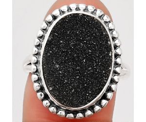 Natural Black Druzy Ring size-8 SDR110944 R-1071, 13x18 mm