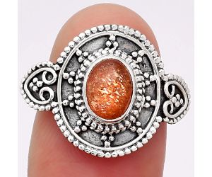 Natural Sunstone - Namibia Ring size-8.5 SDR112585 R-1656, 6x8 mm